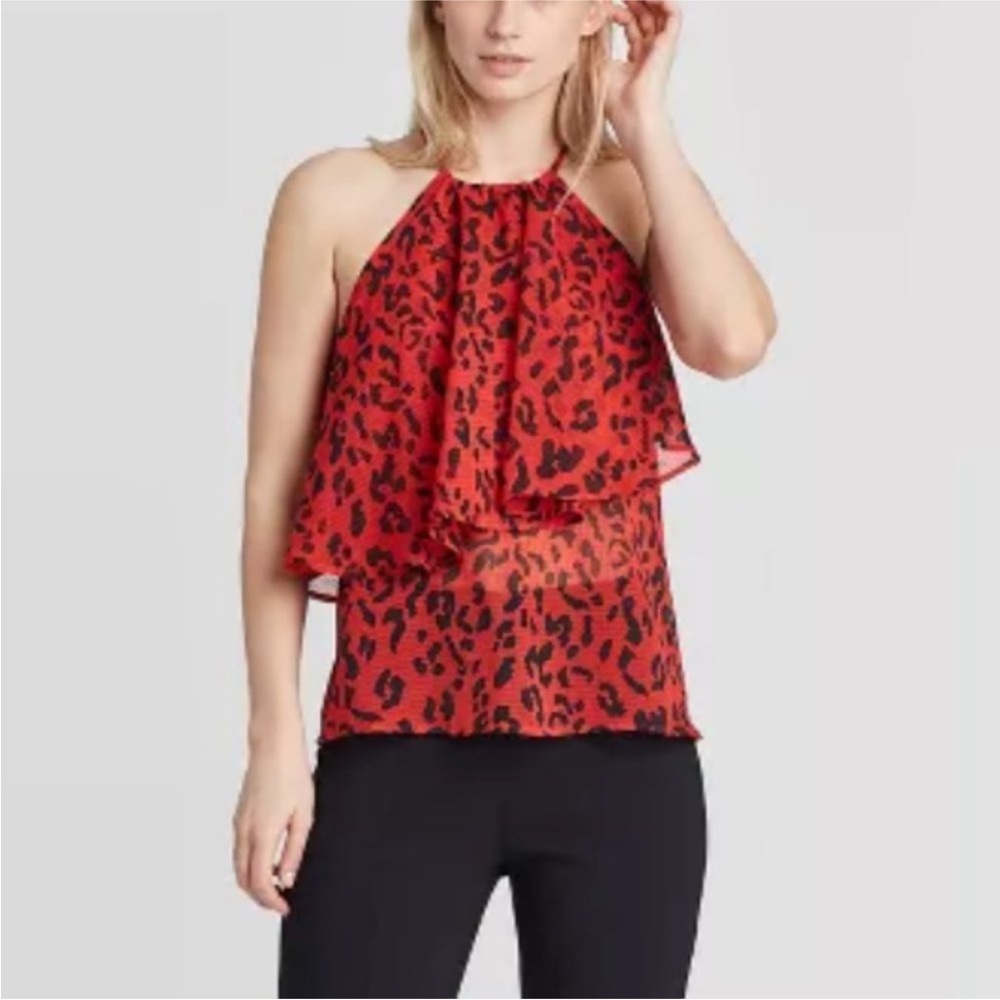 Who What Wear Red Animal Print Halter Blouse